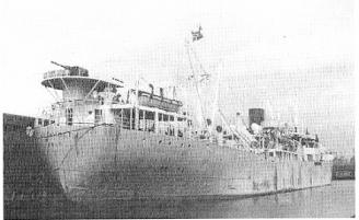 WW II view of stern of Norwegian freighter 