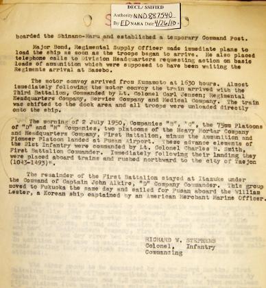 21ST INFANTRY REGIMENT WAR DIARY 2 JULY 1950 -PAGE 2