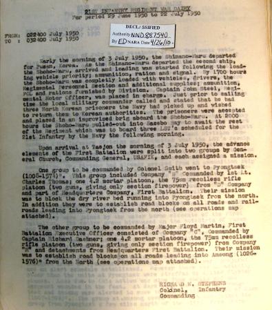 21st Infantry Regiment War Diary for 3 July 1950