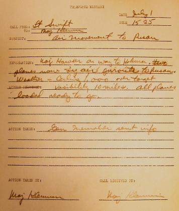 Telephone memo-3:25 PM on July 1, 1950