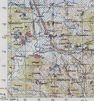 ARSMYMAP SERVICE MAP CIRCA 1950 SHOWING BATTLE AREA-LOWER RIGHT CORNER