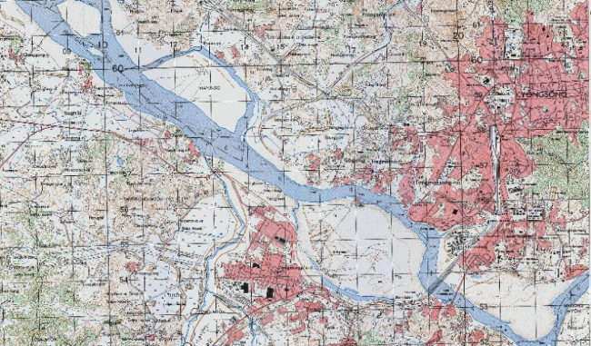 Portion of Army Map Service Map showing the Han Roiver flowing northwesterly south of Seoul